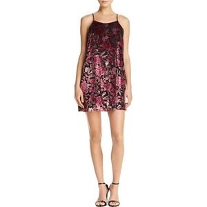 AQUA Black & Pink Velvet Burnout Rose Print Sleeveless Mini Sheath Dress Size XS